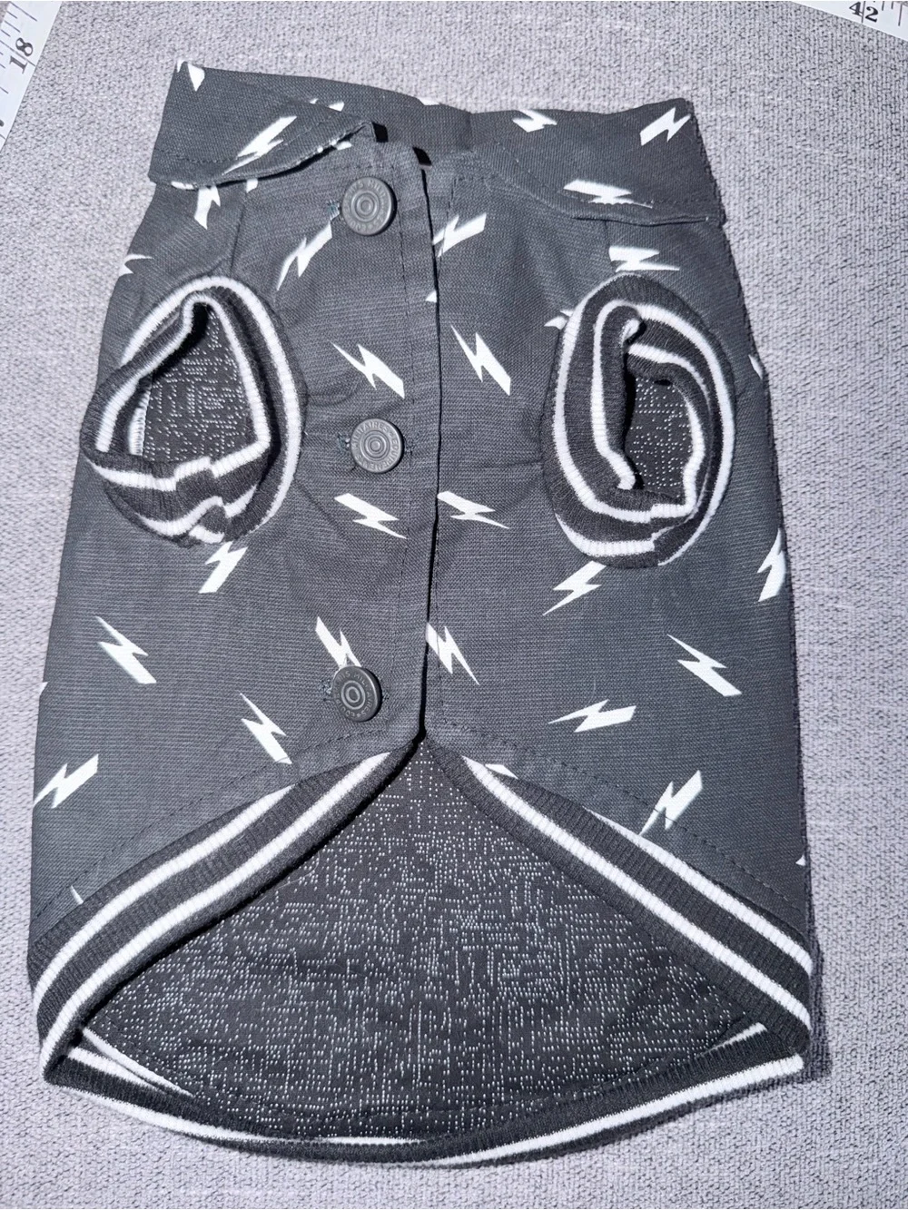 Handmade Dog Jacket Size M – Black Lightning Bolt Print